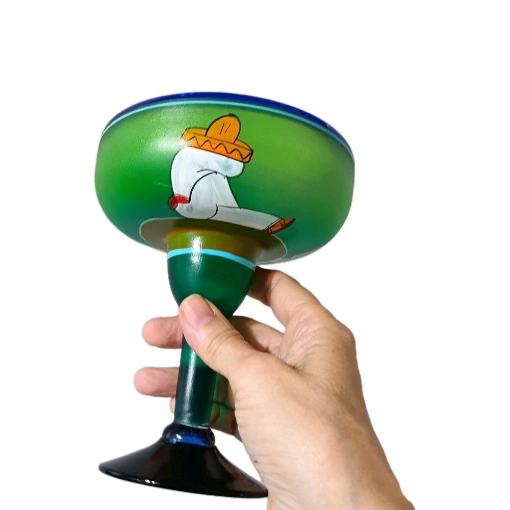 Margarita Glass Hand Painted Sleeping Mexican Hand Blown‎ Glass Green 5"